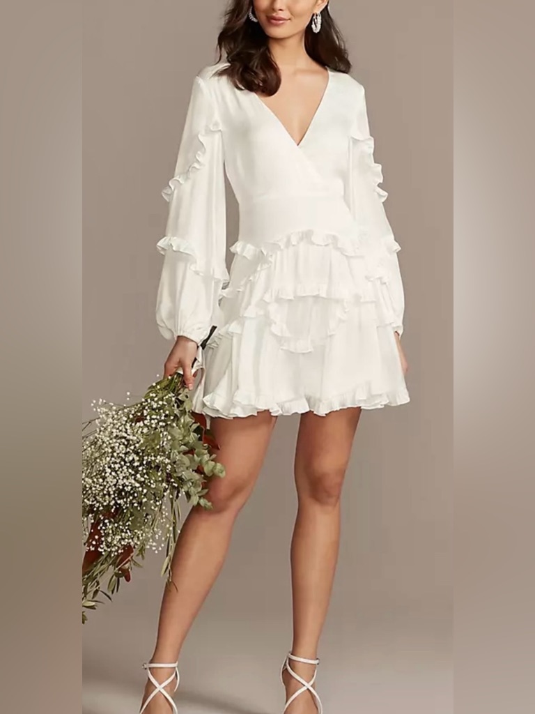 Db Studio White Ruffle Long-Sleeve Mini Dress